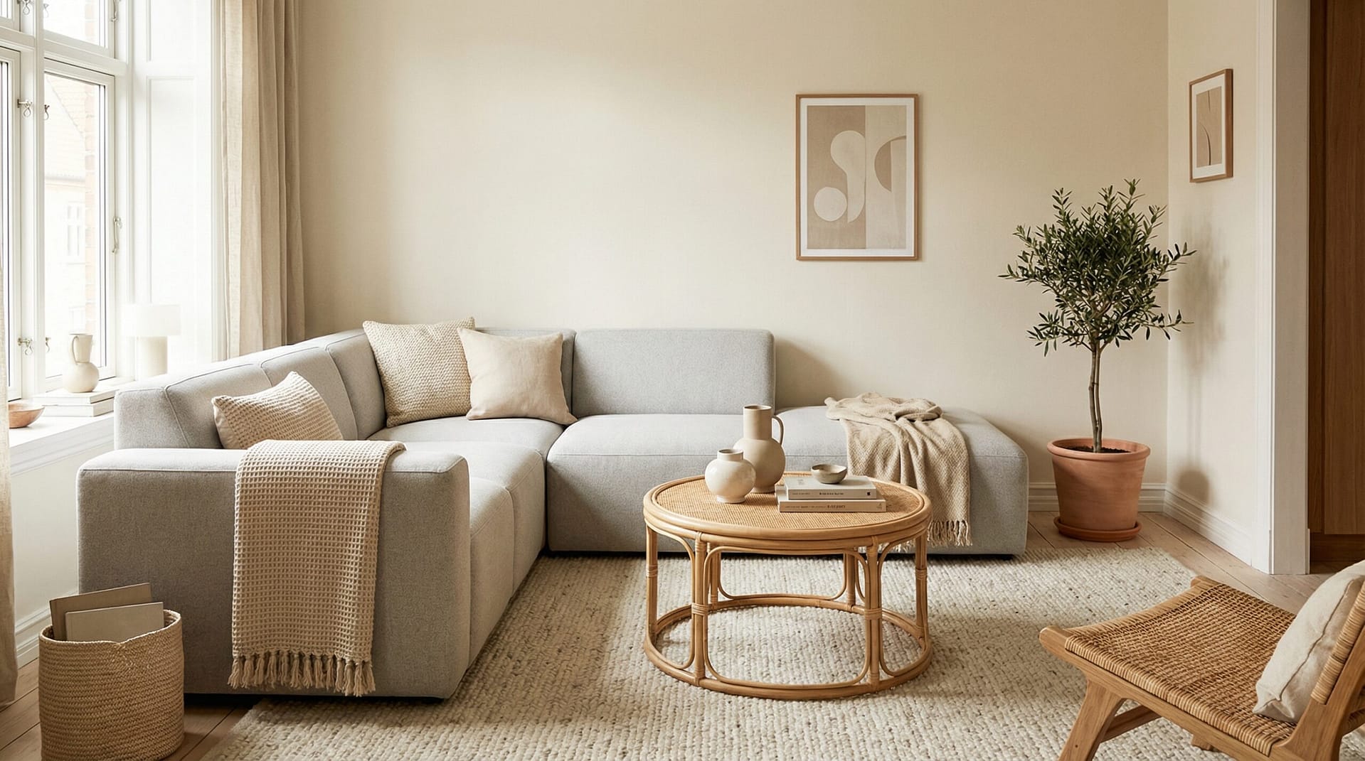 modular sofa small living room light grey L-shape apartment
