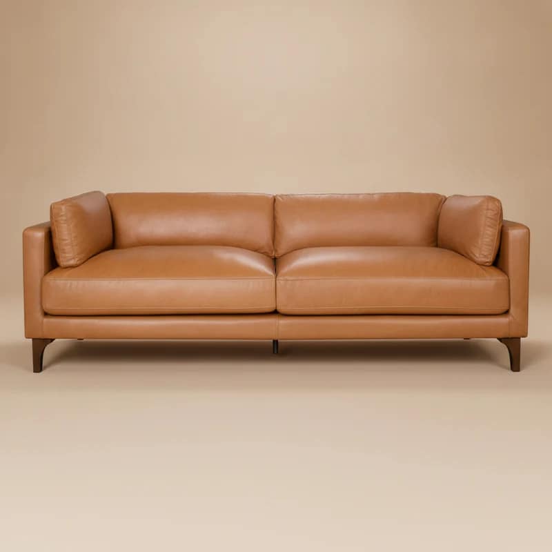 Georgia Mid-Century Modern Tan Leather 3-Seater Sofa by Mid In Mod - premium top-grain leather with walnut-finished solid wood legs and FSC-certified frame